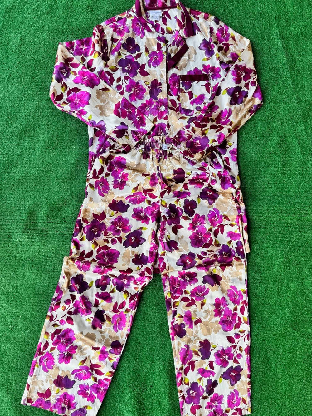 SMITH Floral Satin Pajama Set - Pink, Purple & Beige